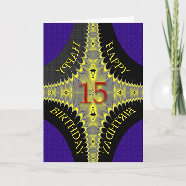 Tarjeta de cumpleaños abstracta para un niño de 15 (Anverso)