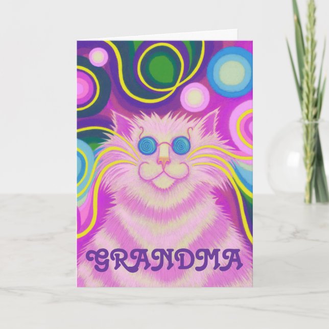 Tarjeta de cumpleaños "Abuela" rosa-delgada-gato-g (Anverso)