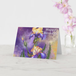 Tarjeta de cumpleaños acuarela con flores de iris