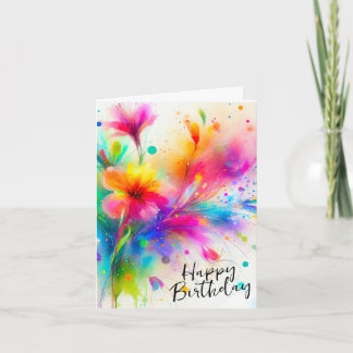 Tarjeta de cumpleaños acuarela floral