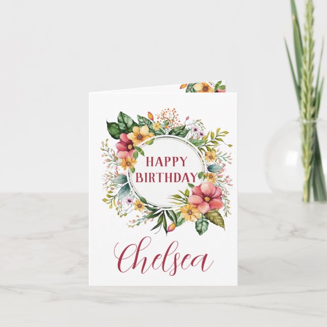 Tarjeta de cumpleaños acuarela floral acuática par (Anverso)