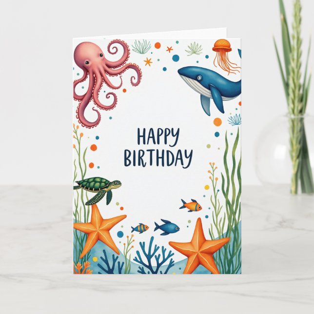 Tarjeta de cumpleaños acuática alegre (Anverso)
