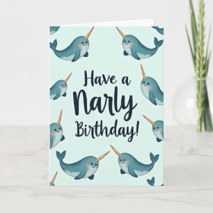 Tarjeta de cumpleaños acuática con cuernos