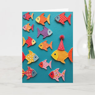 Tarjeta de cumpleaños acuática textil