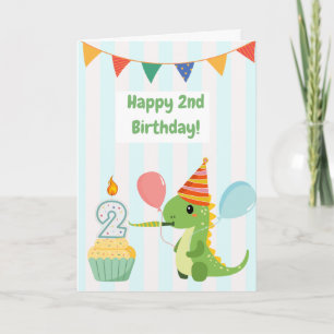 Tarjeta de cumpleaños adorable de dinosaurio con r