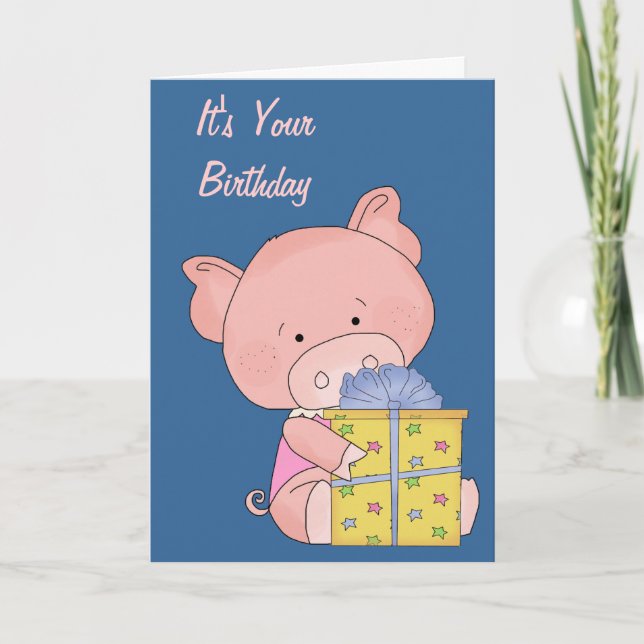 Tarjeta de cumpleaños adorable del cerdo (Anverso)