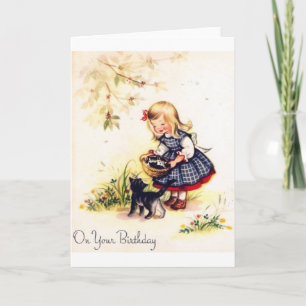 Tarjeta De Cumpleaños Adorable Para Niñas Y Gatito