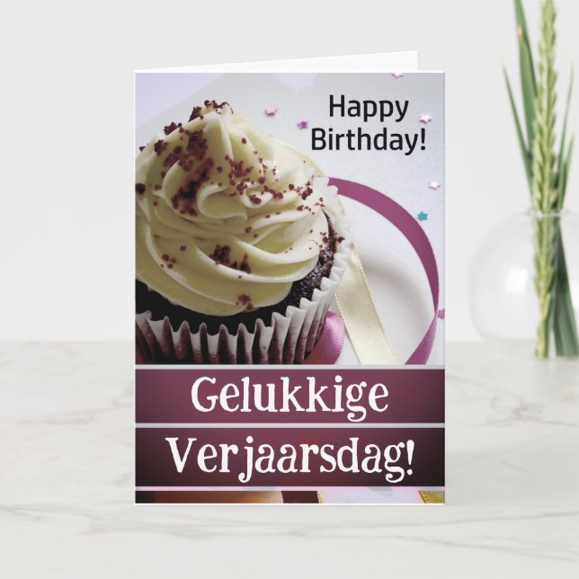 Tarjeta de cumpleaños Afrikaans: gelukkige verjaar (Anverso)