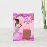 Tarjeta de cumpleaños afroamericana Fly Sister<br><div class="desc">Esta hermosa y elegante tarjeta de cumpleaños incluye rosas rosados y morados,  y una mujer afroamericana con vestido rosa. Obtén estas elegantes y lindas tarjetas de cumpleaños para tu hermana y pon una sonrisa en su cara.</div>