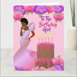 Tarjeta de cumpleaños afroamericana Fly Sister<br><div class="desc">Esta hermosa y elegante tarjeta de cumpleaños incluye rosas rosados y morados,  y una mujer afroamericana con vestido rosa. Obtén estas elegantes y lindas tarjetas de cumpleaños para tu hermana y pon una sonrisa en su cara.</div>
