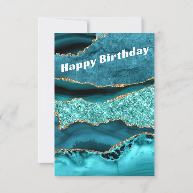 Tarjeta de cumpleaños Agata Turquesa Azul Oro Aqua (Anverso)
