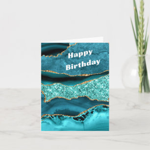 Tarjeta de cumpleaños Agate Blue Gold Aqua Turquoi