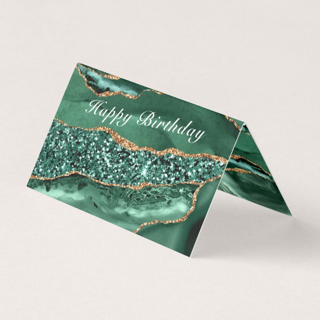 Tarjeta de cumpleaños Agate Green Gold Emarald Bir (Reverso)
