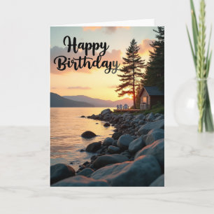 Tarjeta de cumpleaños al atardecer junto al lago