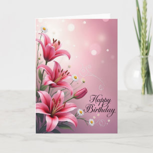 Tarjeta de cumpleaños alegre con arte de flor en f