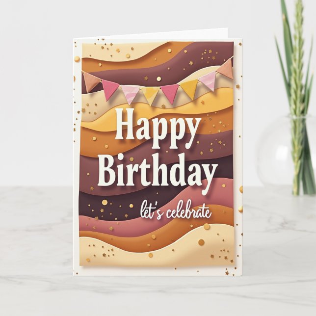 Tarjeta de cumpleaños alegre con capas de arte (Anverso)