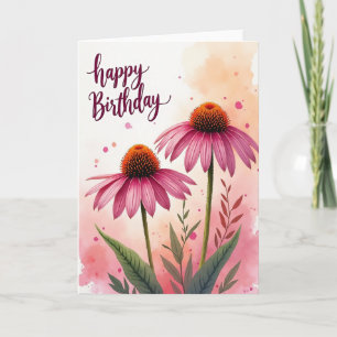 Tarjeta de cumpleaños alegre con flor de fucsia