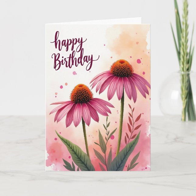 Tarjeta de cumpleaños alegre con flor de fucsia (Anverso)