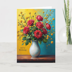 Tarjeta de cumpleaños alegre con flores