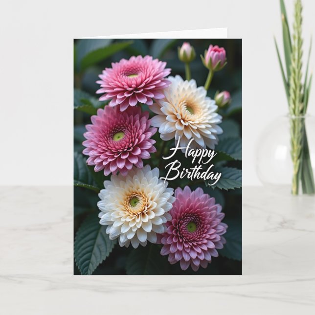Tarjeta de cumpleaños alegre con flores vibrantes (Anverso)