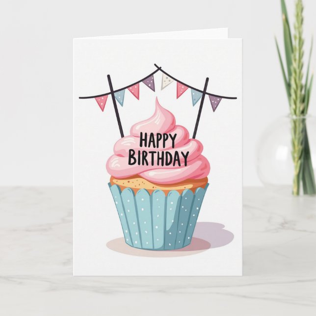 Tarjeta de cumpleaños alegre con glaseado rosa (Anverso)
