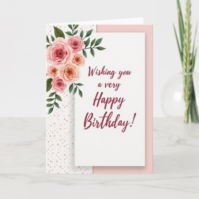 Tarjeta de cumpleaños alegre con guión de flor (Anverso)