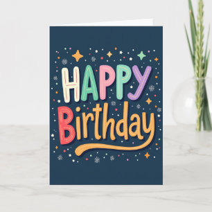 Tarjeta de cumpleaños alegre con letras vibrantes