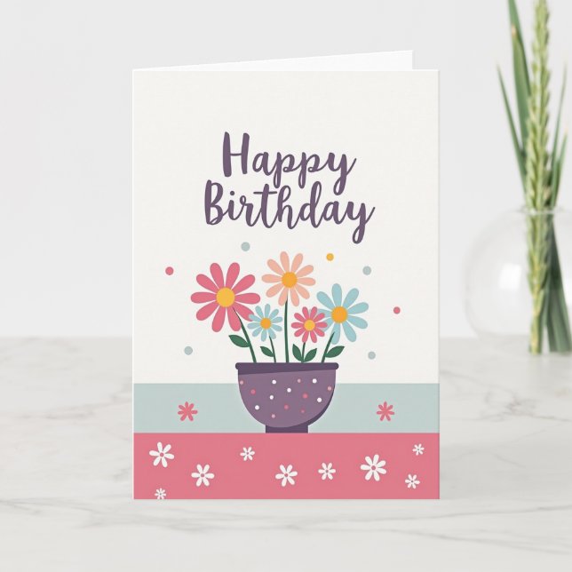 Tarjeta de cumpleaños alegre con maceta de polca (Anverso)