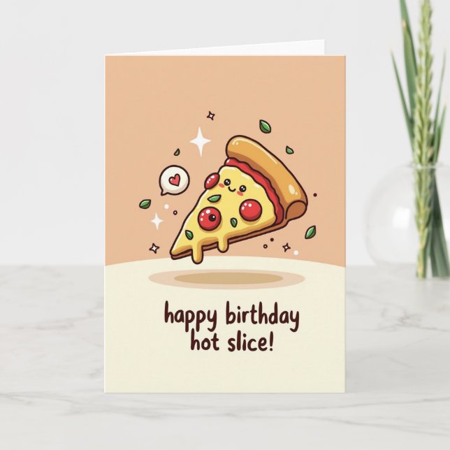 Tarjeta de cumpleaños alegre con rebanada sonrient (Anverso)