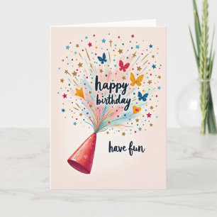 Tarjeta de cumpleaños alegre con serpentinas