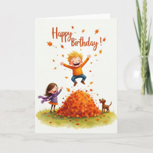 Tarjeta de cumpleaños alegre de hojas de otoño