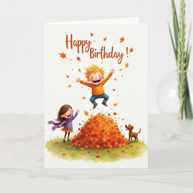 Tarjeta de cumpleaños alegre de hojas de otoño (Anverso)