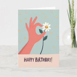 Tarjeta de cumpleaños alegre de mano de margarita