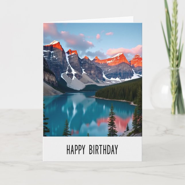 Tarjeta de cumpleaños alegre del lago alpino (Anverso)