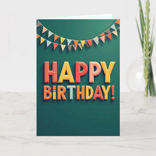 Tarjeta de cumpleaños alegre en azul verde 3D