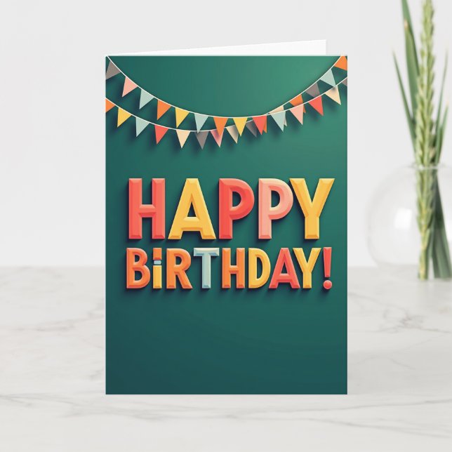 Tarjeta de cumpleaños alegre en azul verde 3D (Anverso)