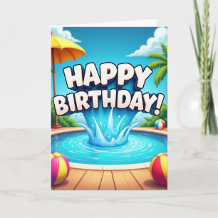Tarjeta de cumpleaños alegre junto a la piscina