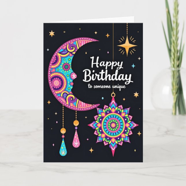Tarjeta de cumpleaños alegre Luna Celestial (Anverso)