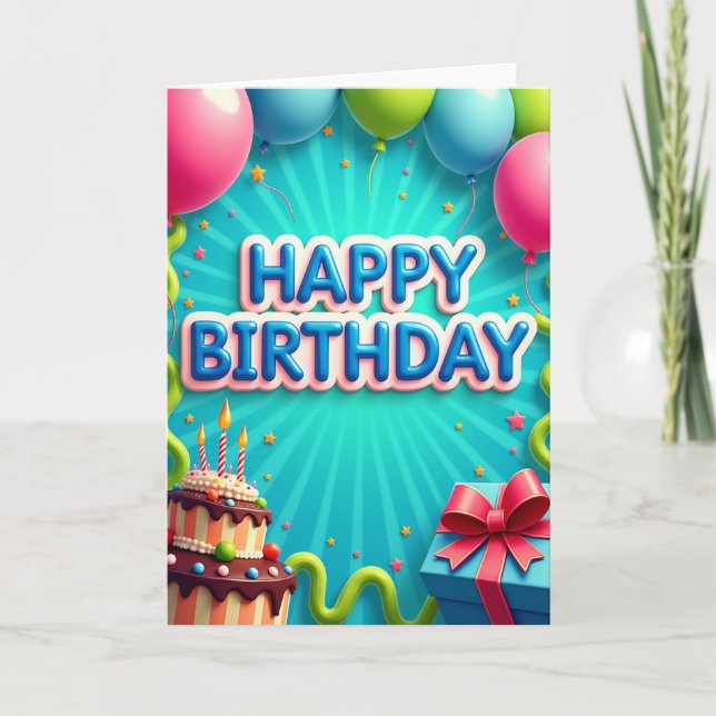 Tarjeta de cumpleaños alegre rayo azul turquesa (Anverso)