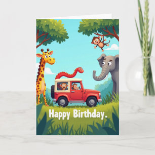 Tarjeta de cumpleaños alegre safari