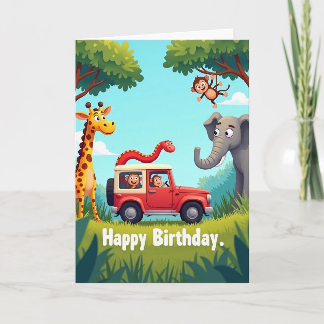 Tarjeta de cumpleaños alegre safari (Anverso)