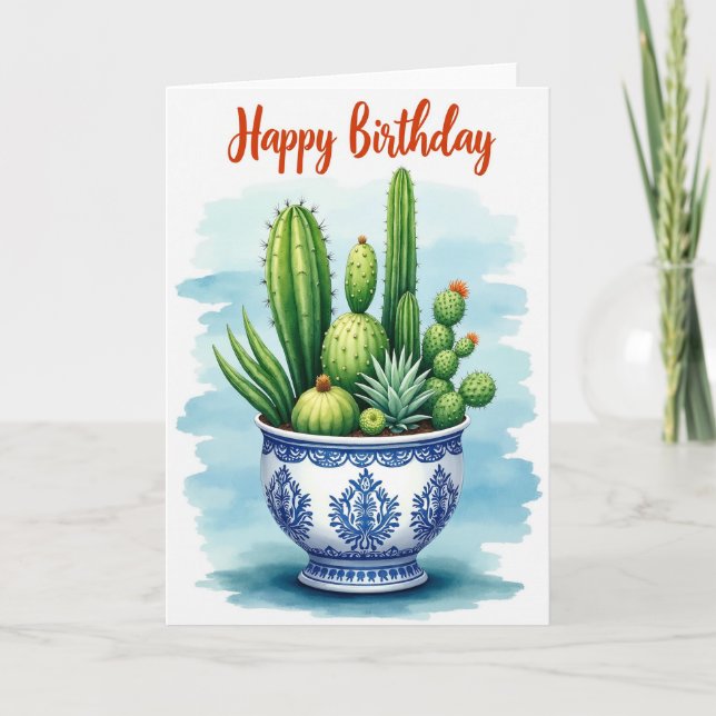 Tarjeta de cumpleaños alegre y suculenta (Anverso)