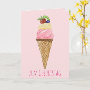 Tarjeta de cumpleaños alemana Watercolor Ice Cream