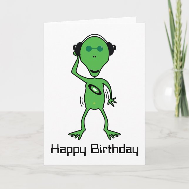 Tarjeta de cumpleaños Alien DJ (Anverso)