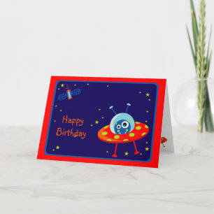 Tarjeta de cumpleaños Alien Spaceship