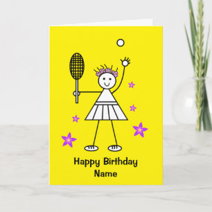 Tarjeta de cumpleaños amarilla de jugadora de teni