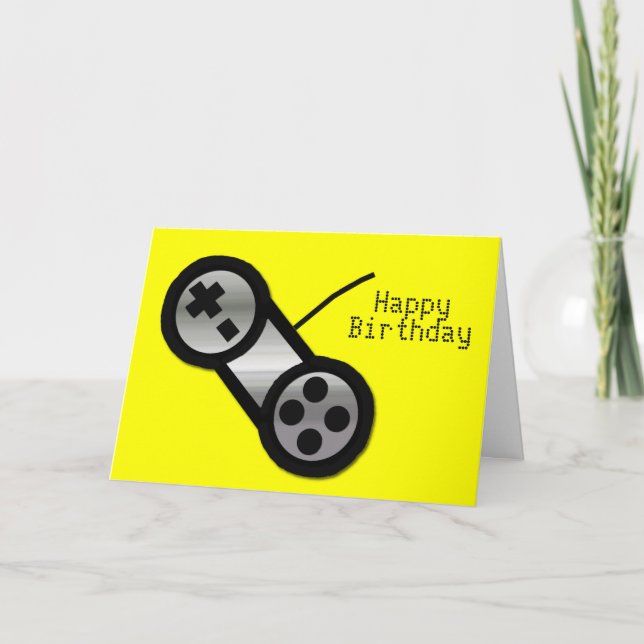 Tarjeta de cumpleaños amarilla del juego de Vidoe (Anverso)