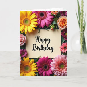 Tarjeta de cumpleaños amarilla fucsia