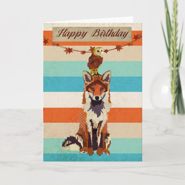 Tarjeta de cumpleaños Amber Fox & Owl (Anverso)