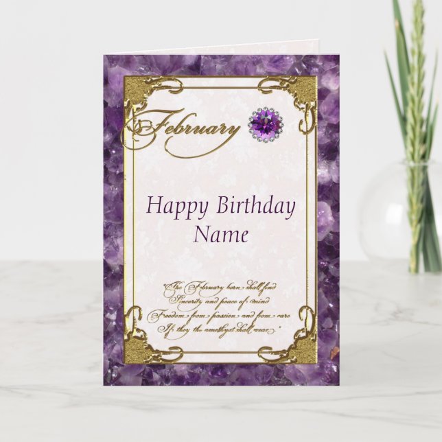 Tarjeta de cumpleaños Amethyst Birthstone de Febre (Anverso)